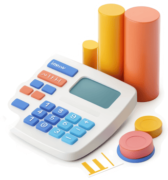 Colorful financial data visualization with calculator. png
