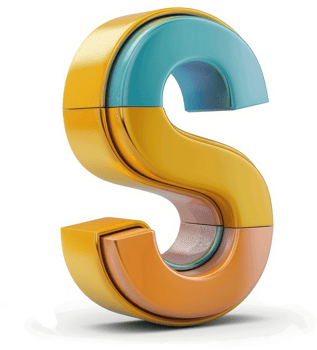 A three-toned, segmented, stylized letter S. png