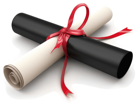 Rolled diploma with red ribbon, signifying educational achievement. png