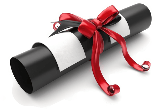 Rolled diploma adorned with a vibrant red ribbon. png