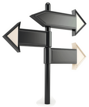 Dual directional signs illustrate a choice between options. png