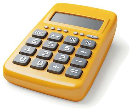 Vivid yellow portable calculator with gray keys. png