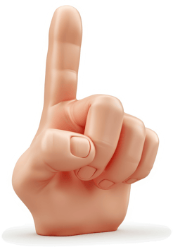 Large, cartoonish hand points upward. png