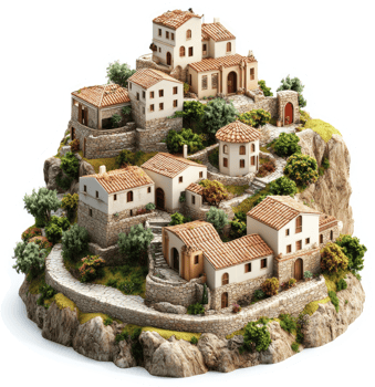 A picturesque village nestled on a hilltop. png