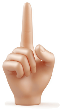 Elevated hand gesture of a single finger pointing upwards. png