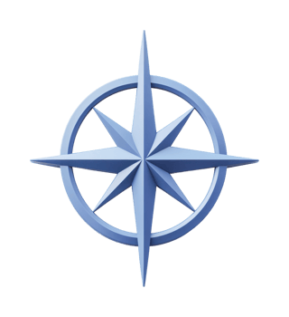 Blue compass rose symbol with eight points for navigation and directional guidance png