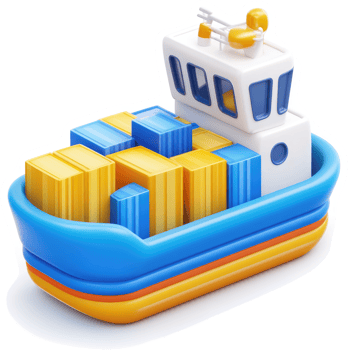 Colorful cargo ship illustration with stacked containers. png
