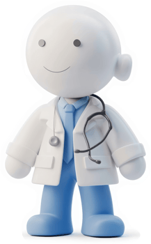 Cartoon doctor figure in white coat and blue pants. png