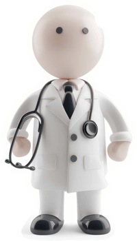 Cartoon doctor figure in white coat with stethoscope. png