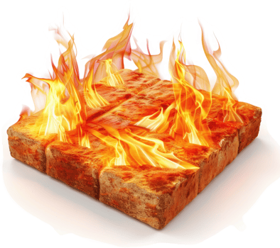Burning brick pavement in intense flames. png