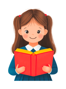 Smiling girl reading a book - female child cartoon with red book png