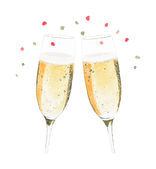 Celebratory champagne toast with sparkling bubbles and confetti accents png