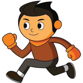 Cartoon character boy running with orange scarf and gloves illustration vector