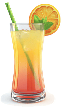 Vibrant orange and red layered cocktail in a tall glass. png