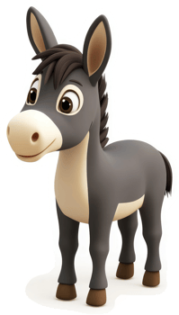 Cartoon donkey illustration stands in profile view. png
