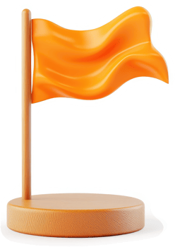 Animated orange flag waving on a light brown flagpole. png