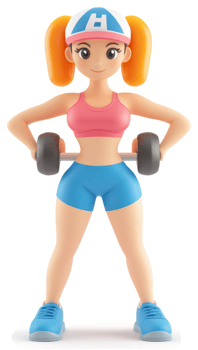 Energetic cartoon girl lifting weights in workout attire. png