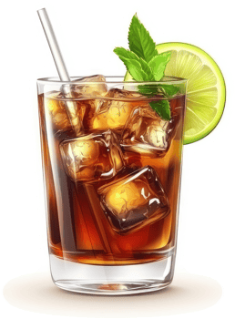 Refreshing iced tea drink garnished with lime and mint. png