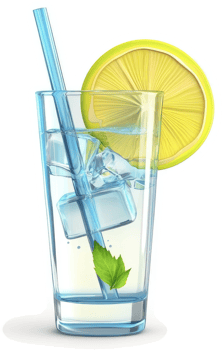 Refreshing beverage with lemon and ice. png