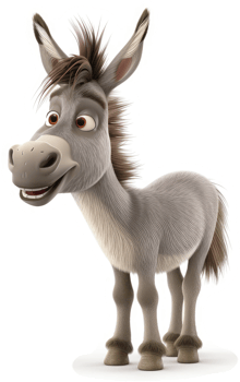 Smiling donkey character in cartoon style. png