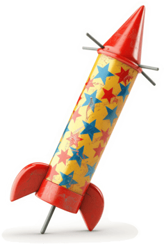 Colorful celebratory firework rocket poised for launch. png