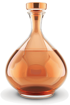 Copper-topped decanter filled with amber liquid. png