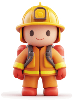 Smiling cartoon firefighter in protective gear. png
