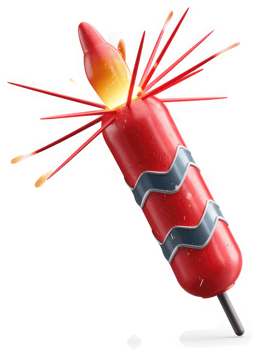 Exploding red birthday candle with firework sparks. png