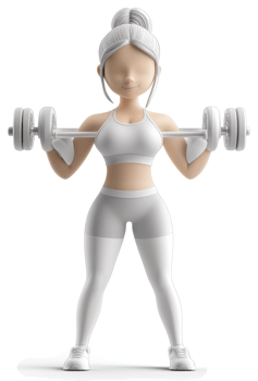 A stylized female figure lifting weights in exercise attire. png