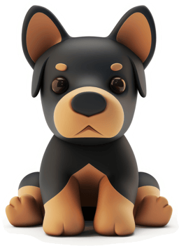 Cute cartoon black and tan puppy sitting. png
