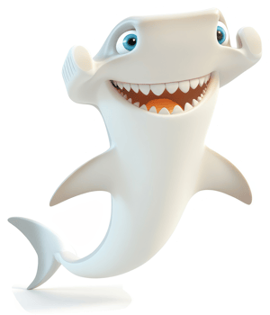 Smiling hammerhead shark cartoon illustration. png