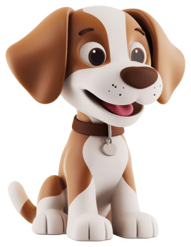 Adorable cartoon puppy sitting with a happy expression. png