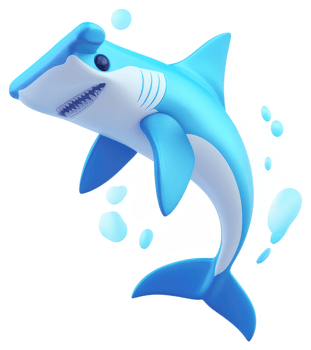 Light-blue hammerhead shark leaping in water. png