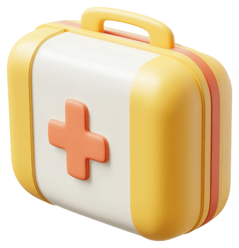 Bright yellow medical kit with a prominent red cross. png