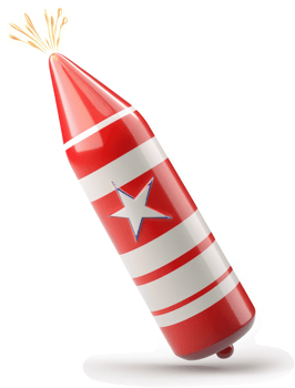 Red and white striped firework rocket with star design. png