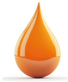 A vibrant orange liquid drop stands out against a white background. png