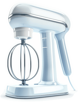 Light blue stand mixer with stainless steel beaters. png