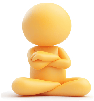 Rendered figure seated with arms crossed. png