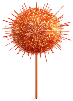 A vibrant, fiery, decorative firework sphere on a stick. png