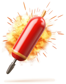Explosive fishing bobber in a vibrant red hue. png
