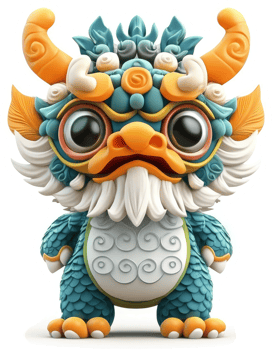 Adorable, stylized, mythical creature with Asian dragon influences. png