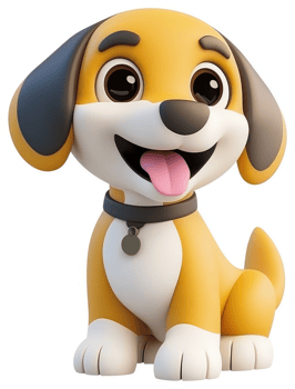 Playful cartoon canine with cheerful expression. png