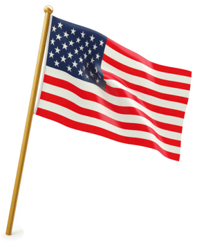 American flag waving proudly on a gold pole. png