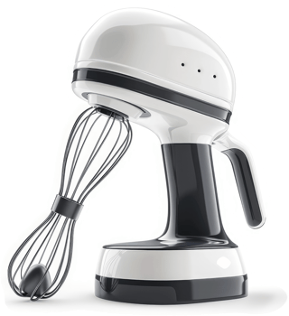Modern, sleek hand mixer with whisk attachment. png