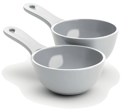 Two gray plastic measuring cups with handles. png