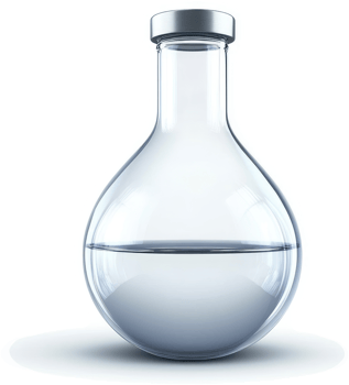 Clear glass flask filled with liquid. png