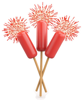 Festive red popsicle-shaped treats burst with celebratory fireworks. png