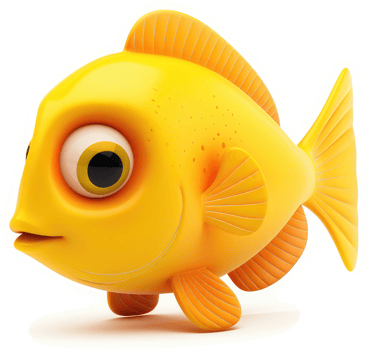 Cheerful, cartoonish, golden fish illustration. png
