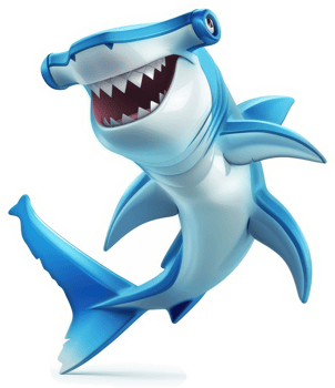 Friendly hammerhead shark in dynamic pose. png