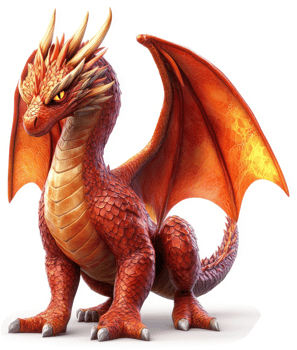 Fiery juvenile dragon poised in profile. png